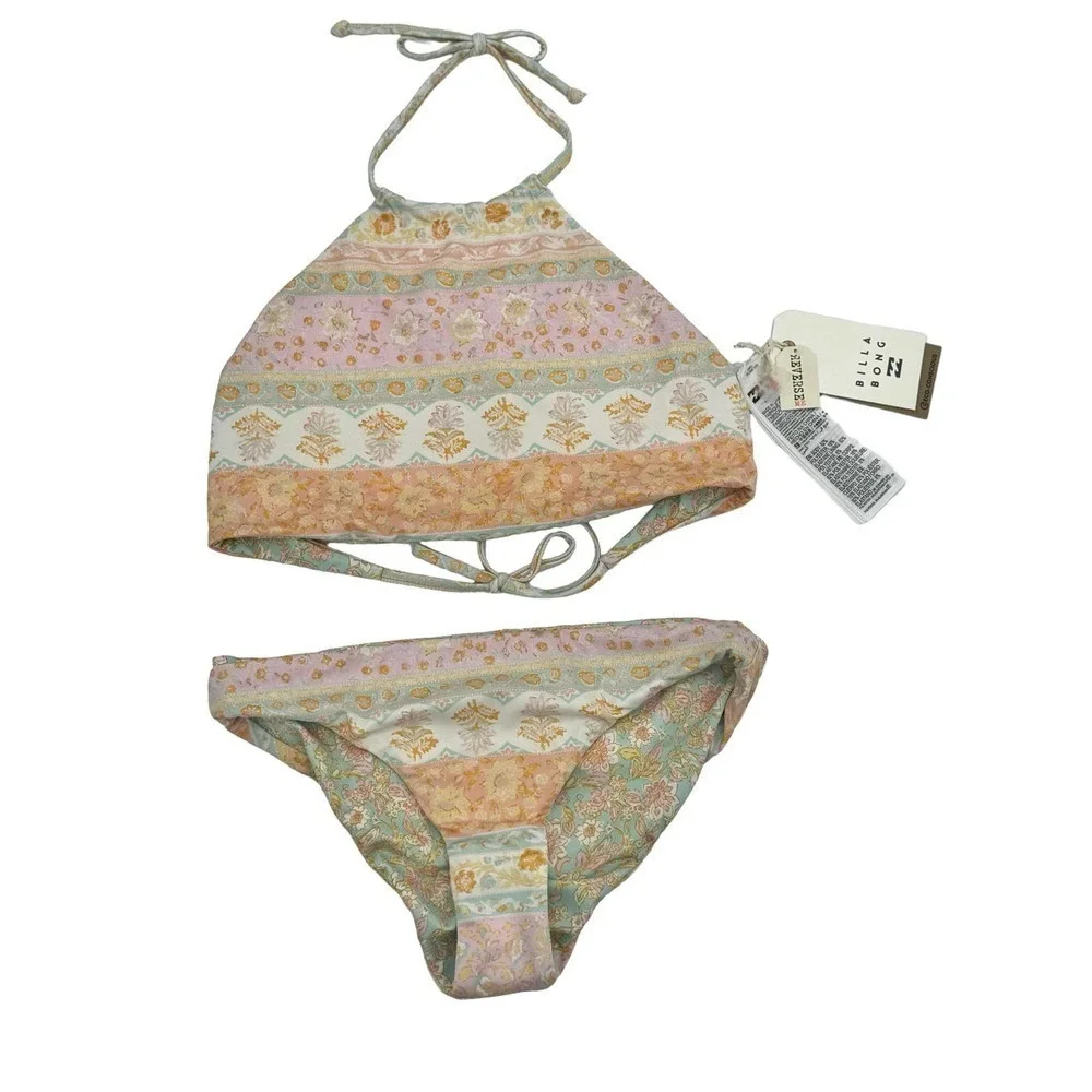 Billabong Girls' Layered With Love High Neck Reversible Bikini Set Size 14 NWT